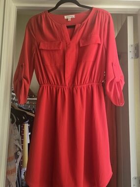 Vibrant Red Shirtwaist Dress